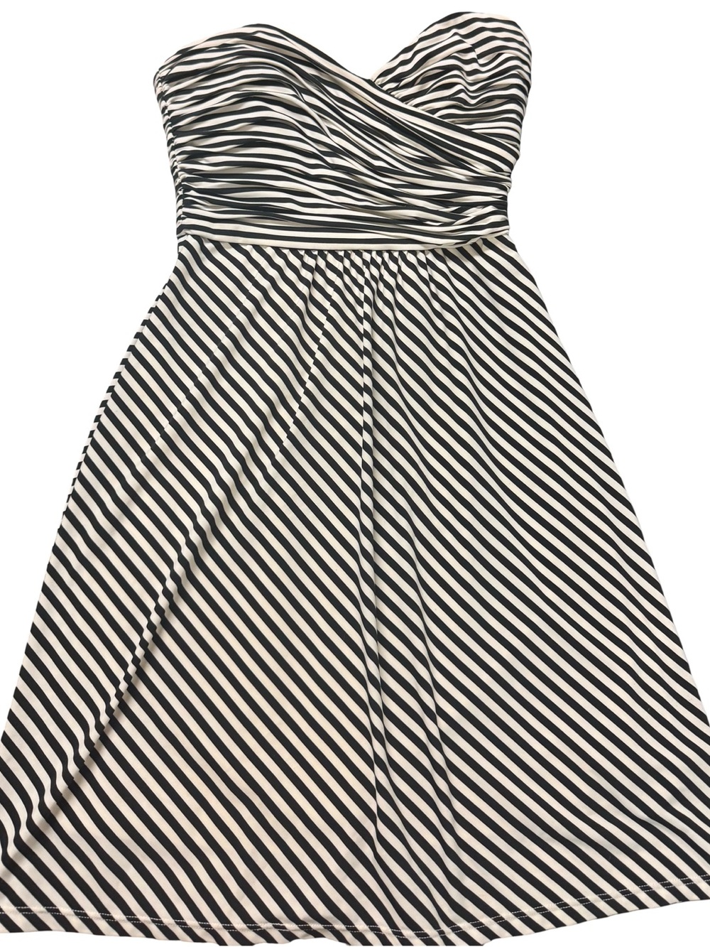 BCBGMaxAzria Black and White Strapless Ruched Sweetheart Dress